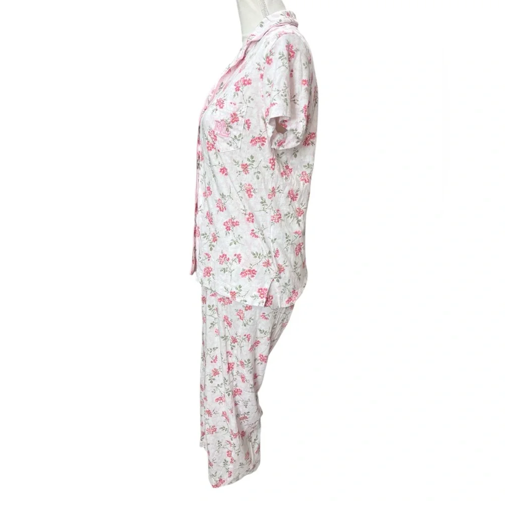 Lauren Ralph Lauren Floral Pajama Set Pink White Cottagecore Small - Picture 7 of 11